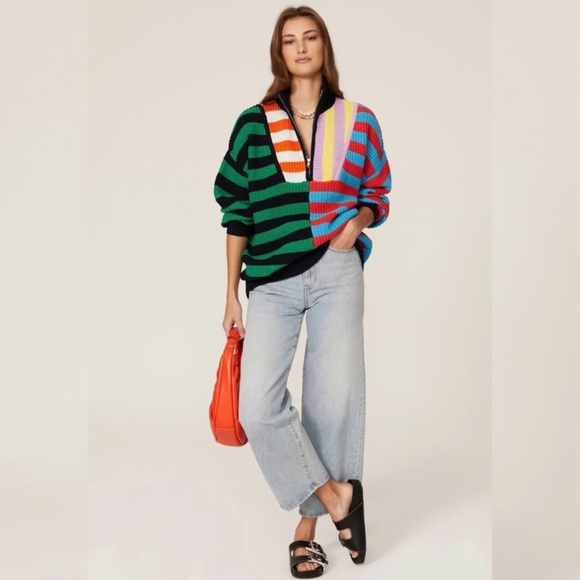 STAUD Sweaters - Staud Hampton Sweater Med Chunky Cotton Cabana Stripe Oversized Preppy Colorful
